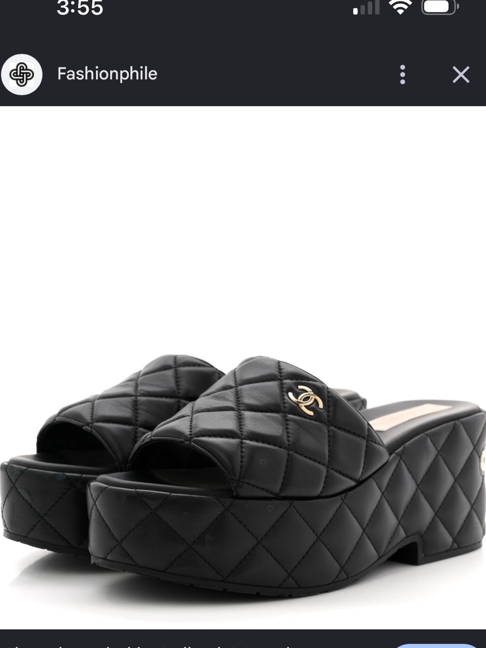 CHANEL Black Quilted Lambskin CC Platform Mules